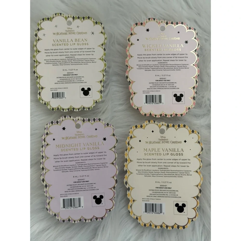 Nightmare Before Christmas Lip Gloss Set 4pk Jack Sally Oogie Zero Vanilla Scent